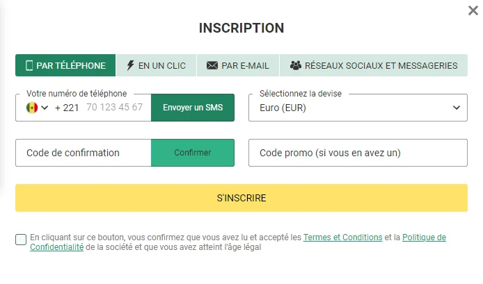 Processus d'inscription au compte pour les joueurs sénégalais