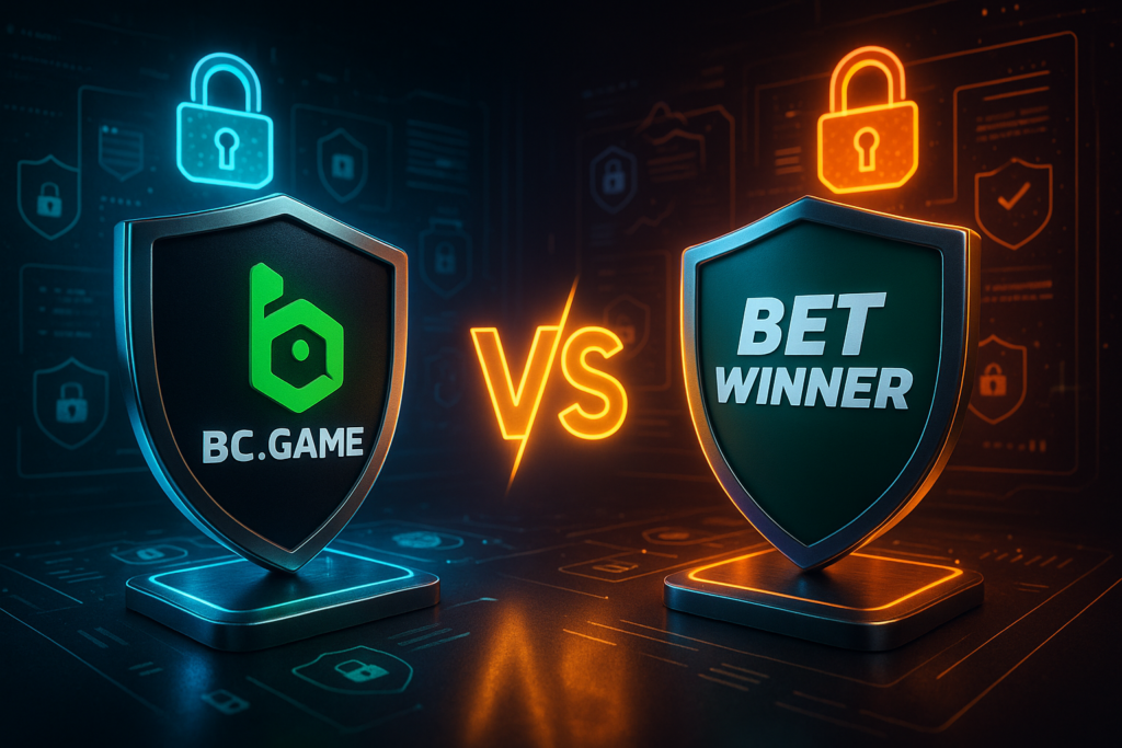 Deux boucliers symbolisant la comparaison de la sécurité des plateformes BC.Game et Betwinner.